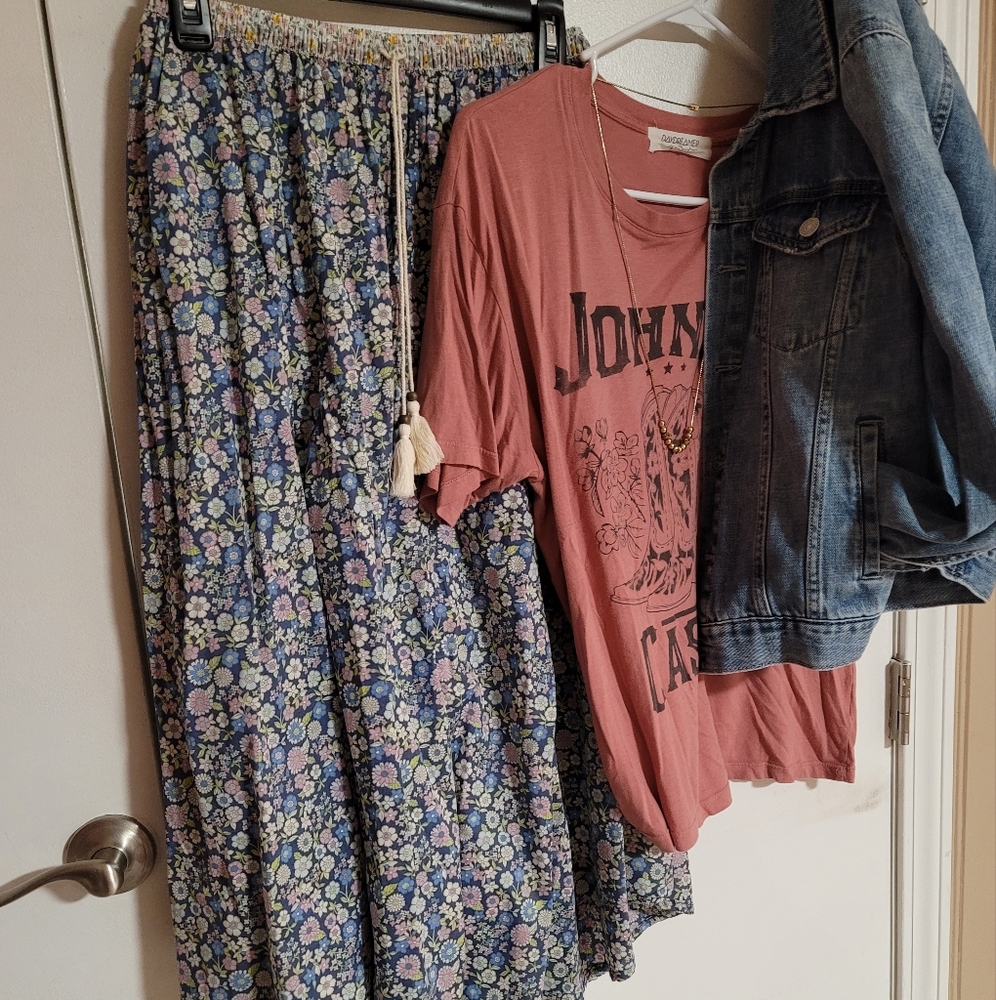 American Eagle Boho Floral Midi Skirt